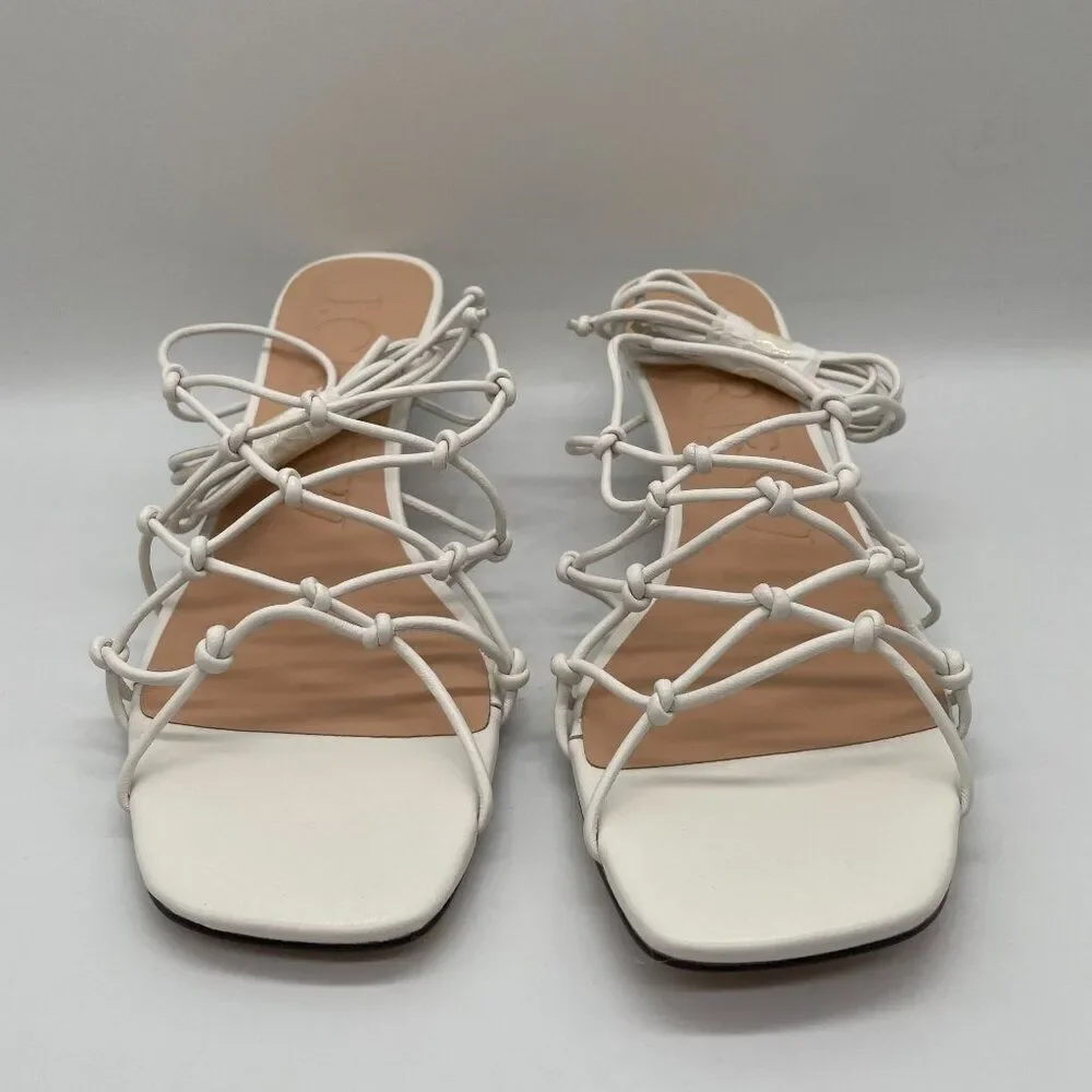 New J.Crew Zadie Knotted Lace Up‎ Kitten Heel Sandal Sz 9 White Leather - Picture 3 of 11
